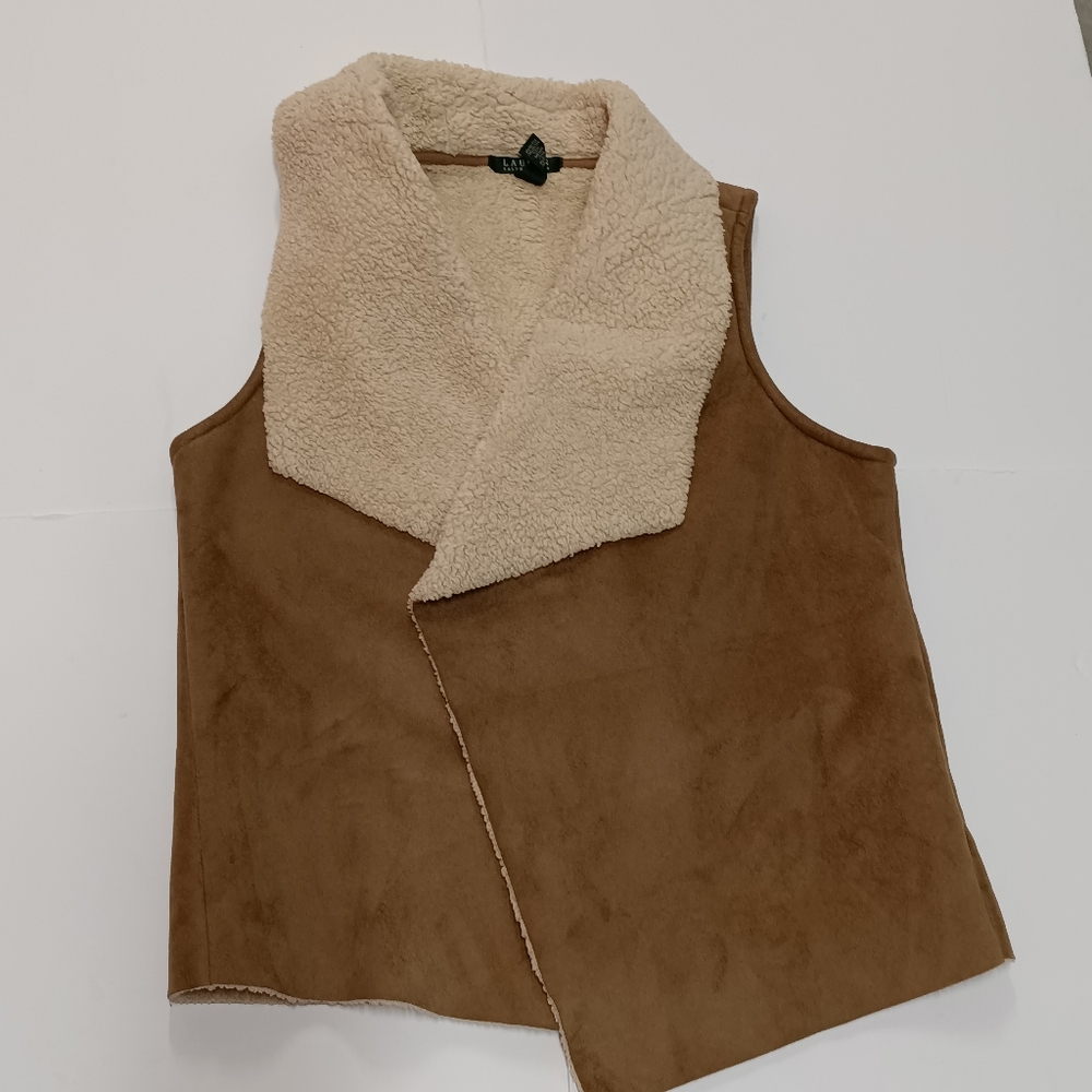 Ralph Lauren Faux Suede & Shearling Vest Open Front